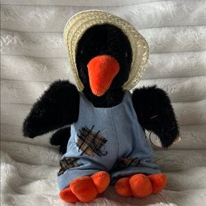 Ty “Cawley” Black Plush CROW 🐦‍⬛ Toy with Orange Beak and Feet